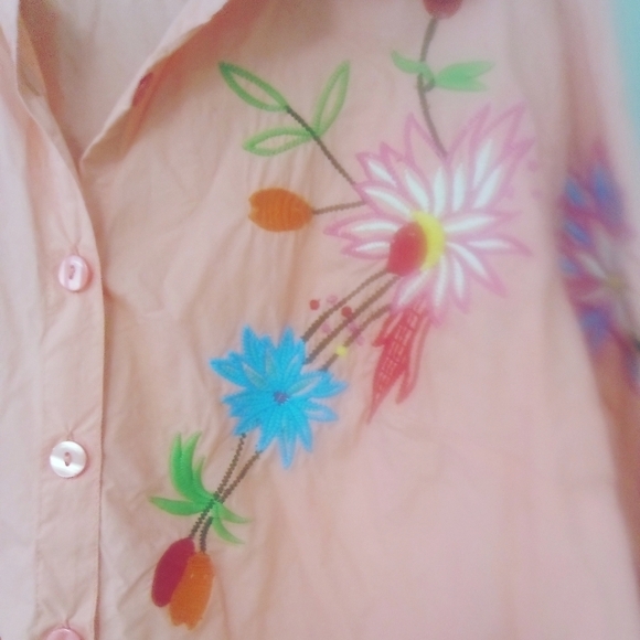 Womens Embroidered Peach Blouse Plus Size 2X Embroidery Bohemian Embroidery Boho - Picture 2 of 4